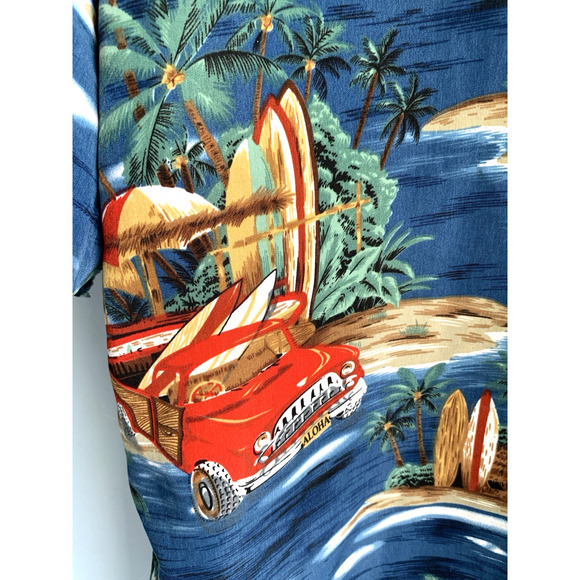ALOHA JOE Hawaiian Shirt Surf Boards Aloha Tiki Vtg Mens Large LG Sh Sleeve Blue - Picture 11 of 13
